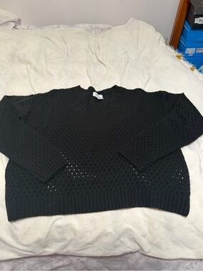 Just Polly Mesh Black Open-Knit Crewneck Sweater Women’s Large